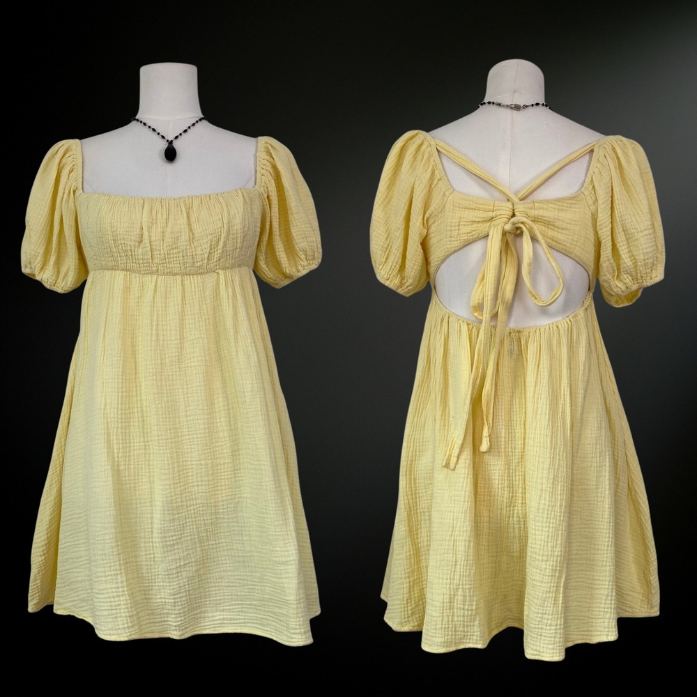 Princess Polly Milkmaid Puff Sleeve Mini Dress Size 8 Med Cotton Butter Yellow
